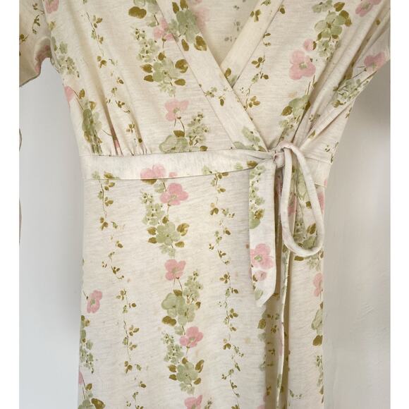 Vintage 70s Cream Jersey Floral Wrap Dress / Sz S / Neutral Maxi / Boho Hippie - Picture 7 of 11